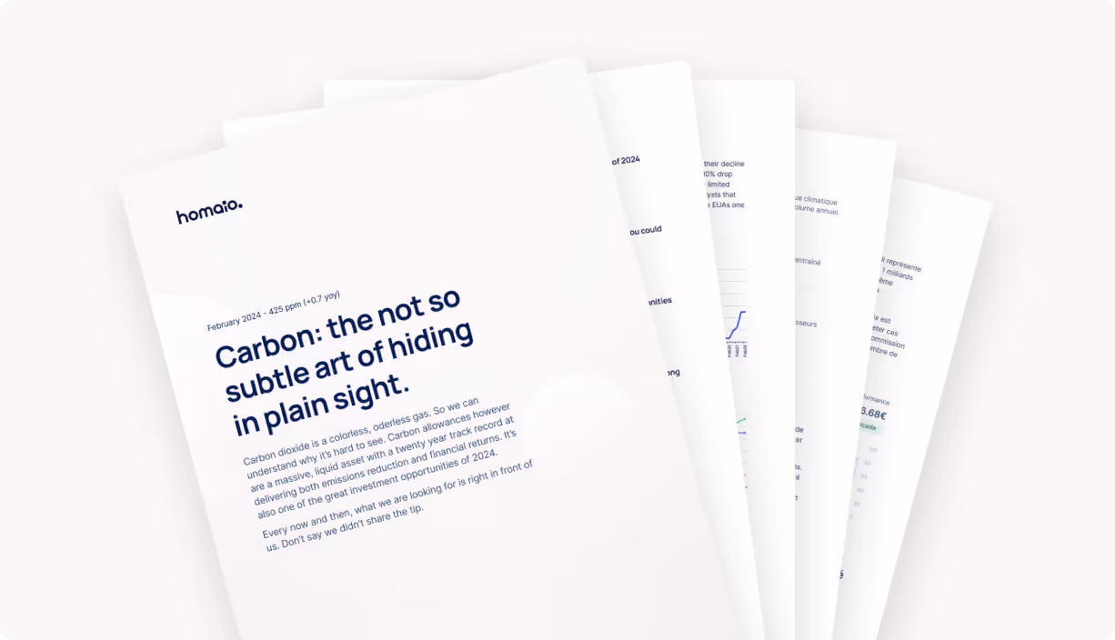 A fan of Homaio research notes, the top one titled "Carbon: the not so subtle art of hiding in plain sight".